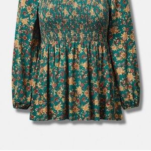 Torrid Size 0 peplum Floral Green Smocked Women's Top